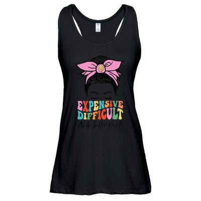 Expensive Difficult And Talks BacK Mother's Day Messy Bun Ladies Essential Flowy Tank