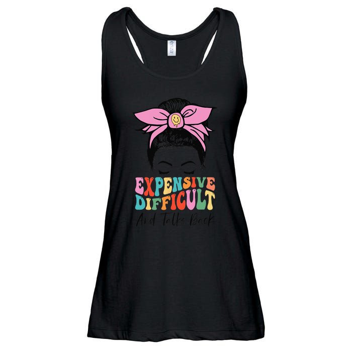 Expensive Difficult And Talks BacK Mother's Day Messy Bun Ladies Essential Flowy Tank