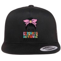 Expensive Difficult And Talks BacK Mother's Day Messy Bun Flat Bill Trucker Hat