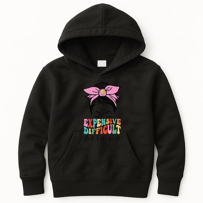 Expensive Difficult And Talks BacK Mother's Day Messy Bun Kids Hoodie