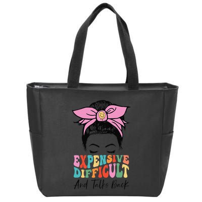 Expensive Difficult And Talks BacK Mother's Day Messy Bun Zip Tote Bag
