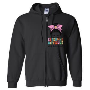 Expensive Difficult And Talks BacK Mother's Day Messy Bun Full Zip Hoodie