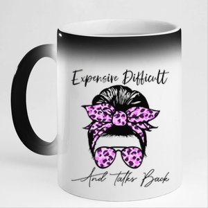 Expensive Difficult And Talks Back Messy Bun Leopard Pattern 11oz Black Color Changing Mug