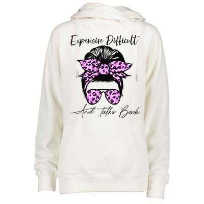Expensive Difficult And Talks Back Messy Bun Leopard Pattern Womens Funnel Neck Pullover Hood