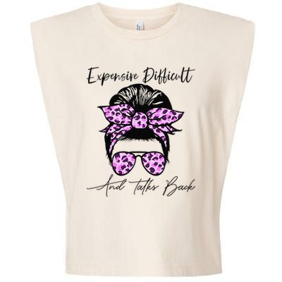 Expensive Difficult And Talks Back Messy Bun Leopard Pattern Garment-Dyed Women's Muscle Tee