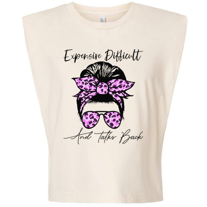 Expensive Difficult And Talks Back Messy Bun Leopard Pattern Garment-Dyed Women's Muscle Tee