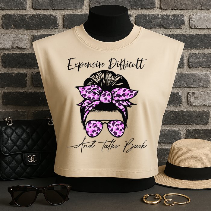 Expensive Difficult And Talks Back Messy Bun Leopard Pattern Garment-Dyed Women's Muscle Tee