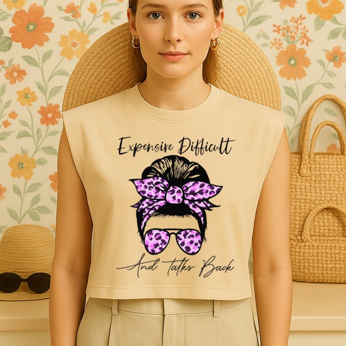 Expensive Difficult And Talks Back Messy Bun Leopard Pattern Garment-Dyed Women's Muscle Tee