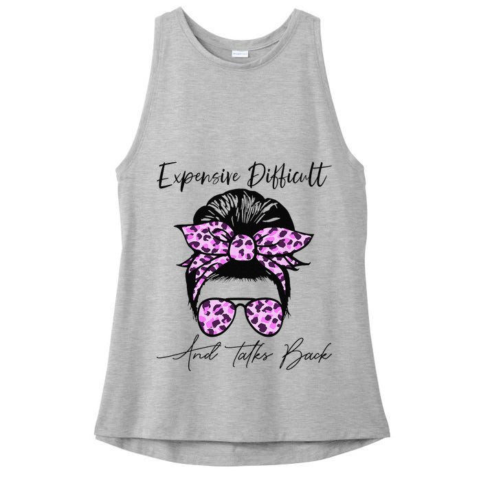 Expensive Difficult And Talks Back Messy Bun Leopard Pattern Ladies PosiCharge Tri-Blend Wicking Tank