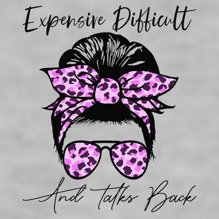 Expensive Difficult And Talks Back Messy Bun Leopard Pattern Ladies PosiCharge Tri-Blend Wicking Tank
