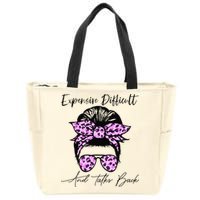 Expensive Difficult And Talks Back Messy Bun Leopard Pattern Zip Tote Bag