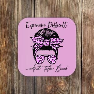 Expensive Difficult And Talks Back Messy Bun Leopard Pattern Coaster