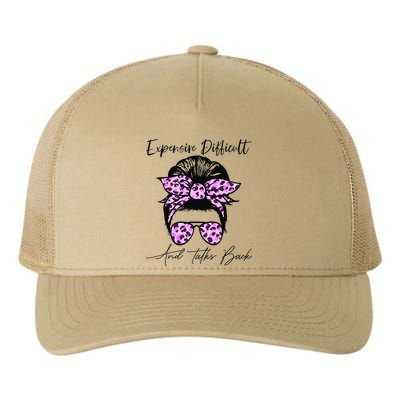 Expensive Difficult And Talks Back Messy Bun Leopard Pattern Yupoong Adult 5-Panel Trucker Hat