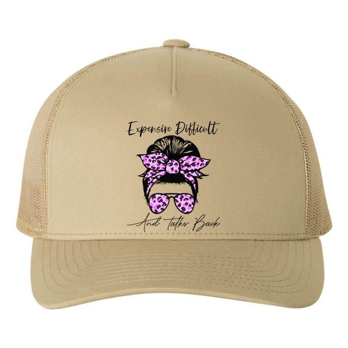 Expensive Difficult And Talks Back Messy Bun Leopard Pattern Yupoong Adult 5-Panel Trucker Hat