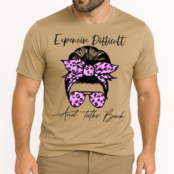 Expensive Difficult And Talks Back Messy Bun Leopard Pattern Performance Shirt