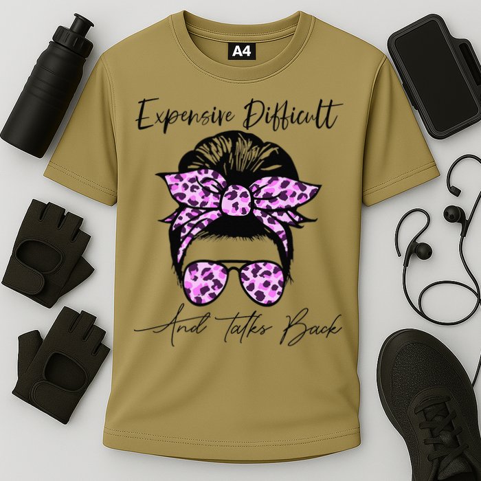 Expensive Difficult And Talks Back Messy Bun Leopard Pattern Performance Shirt