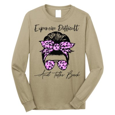 Expensive Difficult And Talks Back Messy Bun Leopard Pattern Long Sleeve Shirt
