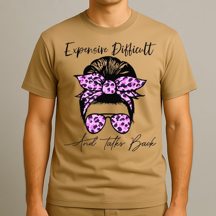 Expensive Difficult And Talks Back Messy Bun Leopard Pattern T-Shirt
