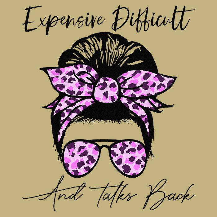 Expensive Difficult And Talks Back Messy Bun Leopard Pattern T-Shirt