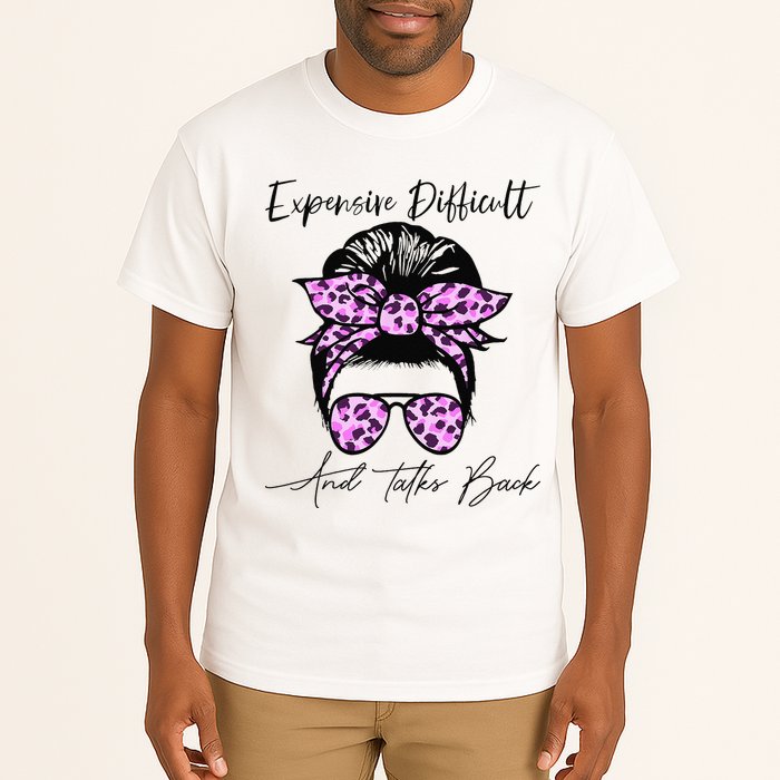 Expensive Difficult And Talks Back Messy Bun Leopard Pattern Tall T-Shirt
