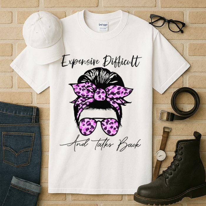 Expensive Difficult And Talks Back Messy Bun Leopard Pattern Tall T-Shirt
