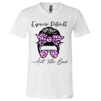 Expensive Difficult And Talks Back Messy Bun Leopard Pattern V-Neck T-Shirt