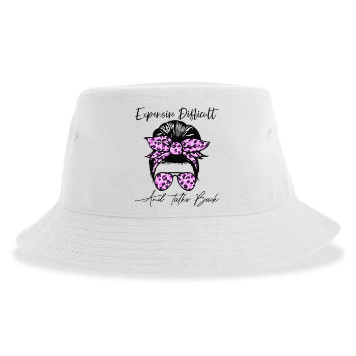 Expensive Difficult And Talks Back Messy Bun Leopard Pattern Sustainable Bucket Hat