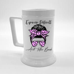 Expensive Difficult And Talks Back Messy Bun Leopard Pattern Beer Stein