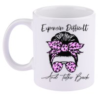 Expensive Difficult And Talks Back Messy Bun Leopard Pattern 11oz C Handle Ceramic Mug