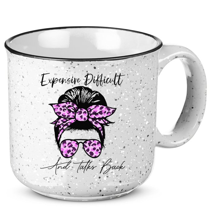 Expensive Difficult And Talks Back Messy Bun Leopard Pattern 15oz Campfire Ceramic Mug