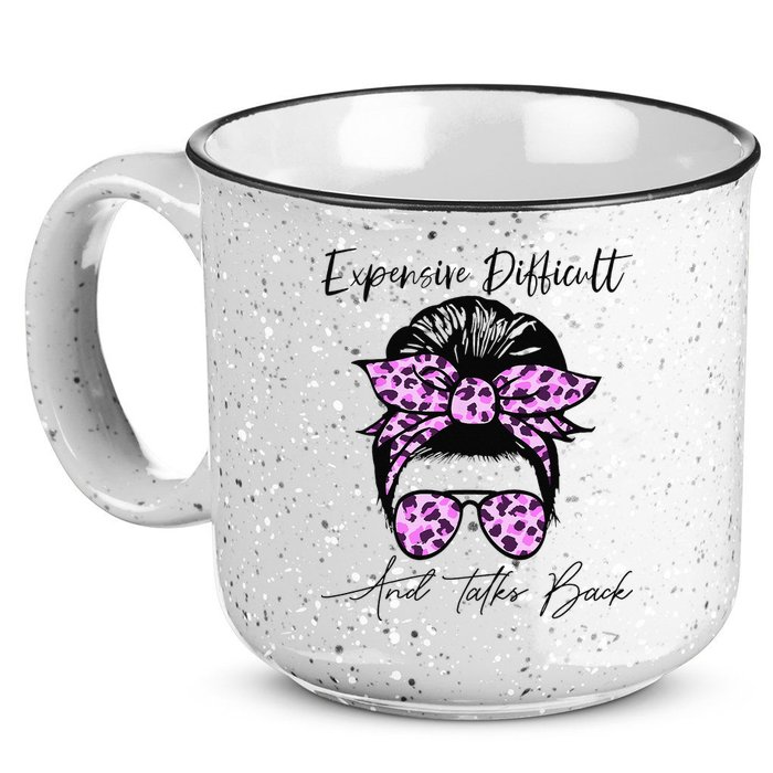 Expensive Difficult And Talks Back Messy Bun Leopard Pattern 15oz Campfire Ceramic Mug