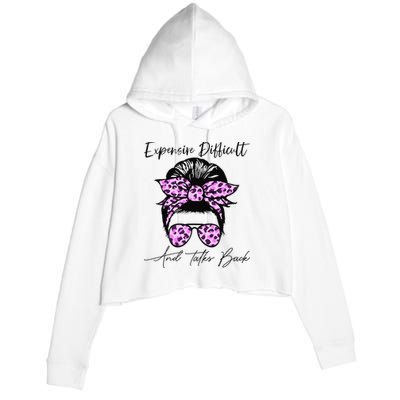 Expensive Difficult And Talks Back Messy Bun Leopard Pattern Crop Fleece Hoodie