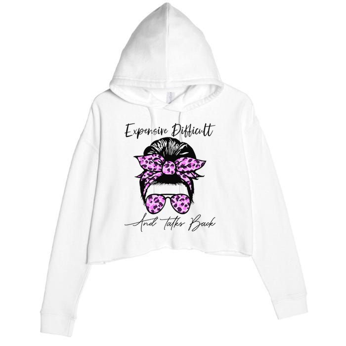 Expensive Difficult And Talks Back Messy Bun Leopard Pattern Crop Fleece Hoodie