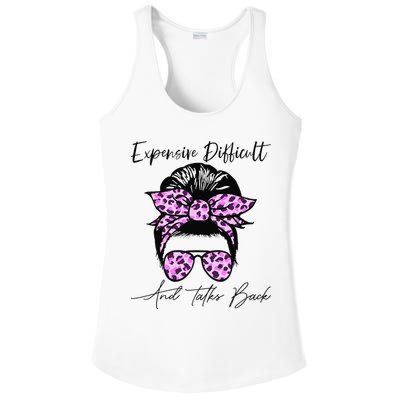 Expensive Difficult And Talks Back Messy Bun Leopard Pattern Ladies PosiCharge Competitor Racerback Tank