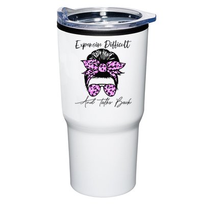 Expensive Difficult And Talks Back Messy Bun Leopard Pattern Tumbler