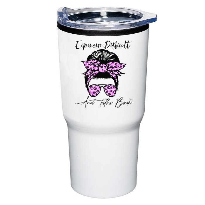 Expensive Difficult And Talks Back Messy Bun Leopard Pattern Tumbler