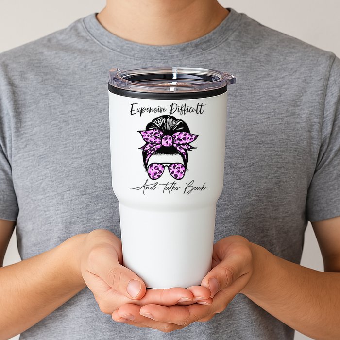 Expensive Difficult And Talks Back Messy Bun Leopard Pattern Tumbler