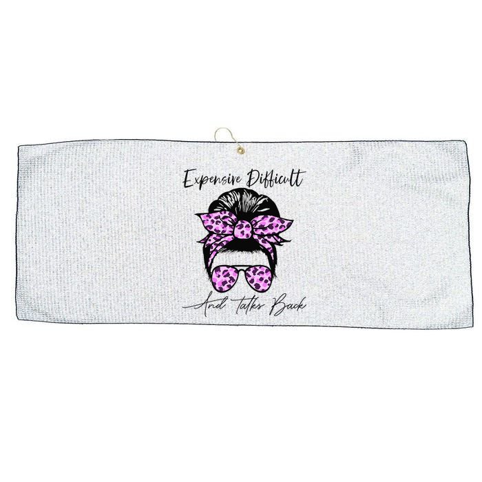 Expensive Difficult And Talks Back Messy Bun Leopard Pattern Large Microfiber Waffle Golf Towel