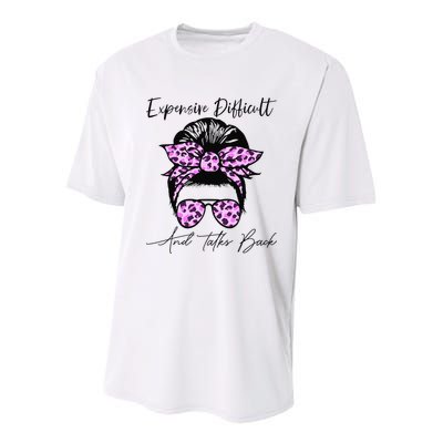Expensive Difficult And Talks Back Messy Bun Leopard Pattern Youth Performance Sprint T-Shirt