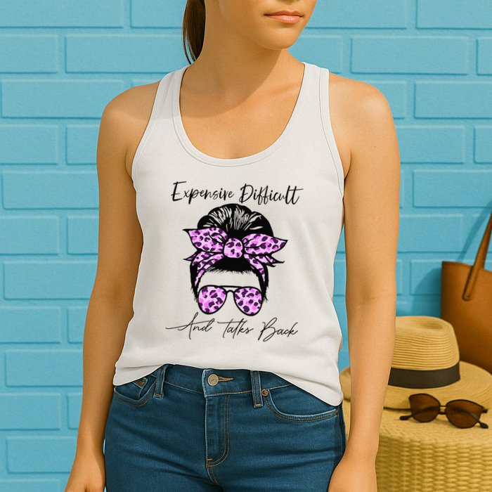 Expensive Difficult And Talks Back Messy Bun Leopard Pattern Womens Tank Top