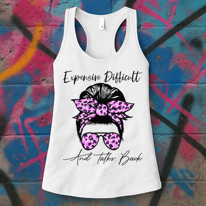 Expensive Difficult And Talks Back Messy Bun Leopard Pattern Womens Tank Top