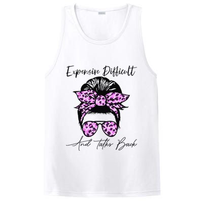 Expensive Difficult And Talks Back Messy Bun Leopard Pattern PosiCharge Competitor Tank