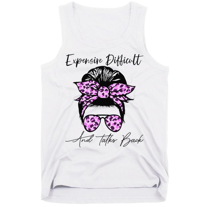Expensive Difficult And Talks Back Messy Bun Leopard Pattern Tank Top
