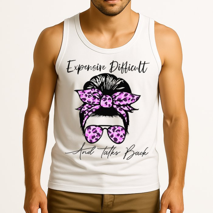 Expensive Difficult And Talks Back Messy Bun Leopard Pattern Tank Top