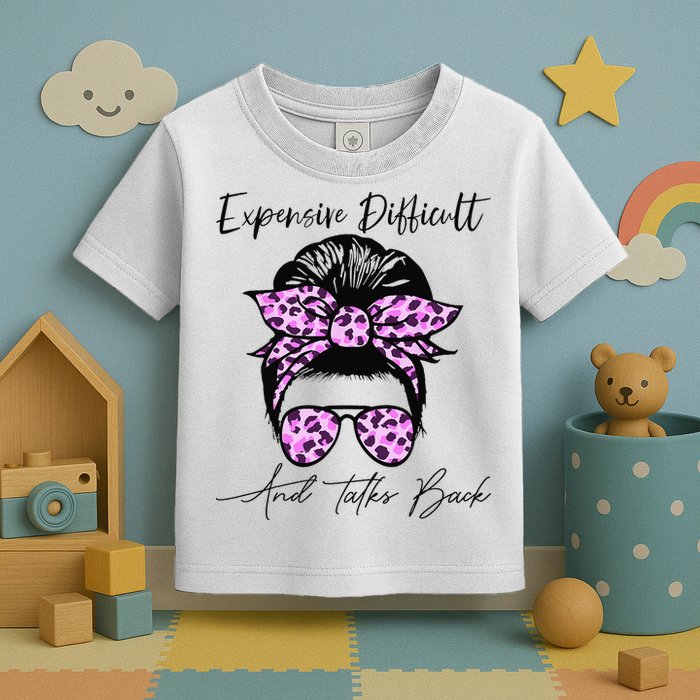 Expensive Difficult And Talks Back Messy Bun Leopard Pattern Toddler T-Shirt