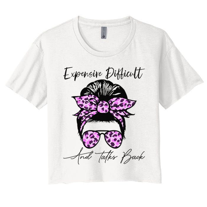 Expensive Difficult And Talks Back Messy Bun Leopard Pattern Crop Top