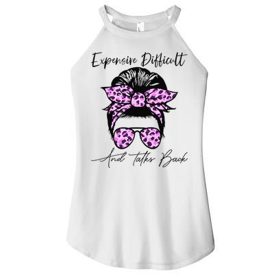 Expensive Difficult And Talks Back Messy Bun Leopard Pattern Women's Perfect Tri Rocker Tank
