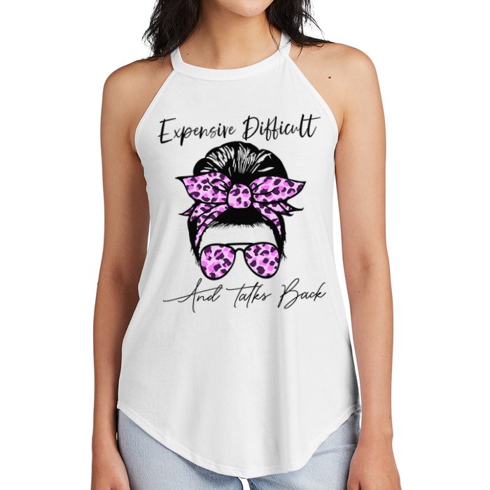 Expensive Difficult And Talks Back Messy Bun Leopard Pattern Women's Perfect Tri Rocker Tank