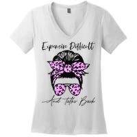 Expensive Difficult And Talks Back Messy Bun Leopard Pattern Women's V-Neck T-Shirt