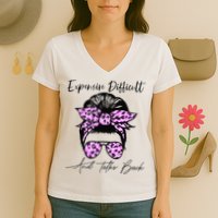 Expensive Difficult And Talks Back Messy Bun Leopard Pattern Women's V-Neck T-Shirt